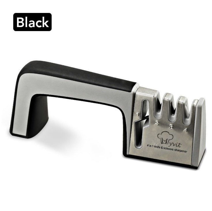 Shopi Vella four-in-one kitchen knife sharpener with ergonomic black handle and stainless steel slots