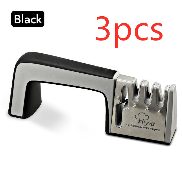 Shopi Vella black four-in-one kitchen knife sharpener with ergonomic handle and three sharpening slots