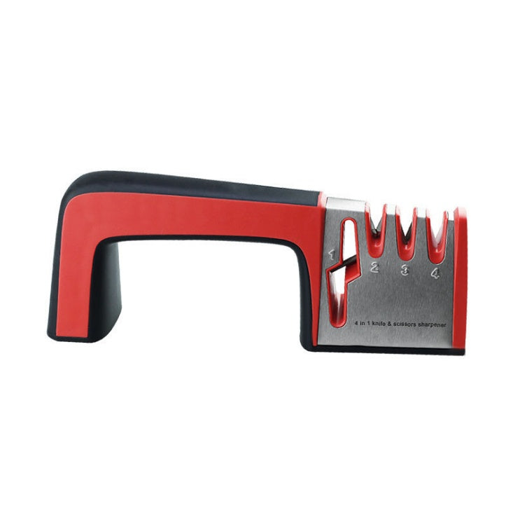 Shopi Vella four-in-one kitchen knife sharpener with ergonomic red and black handle