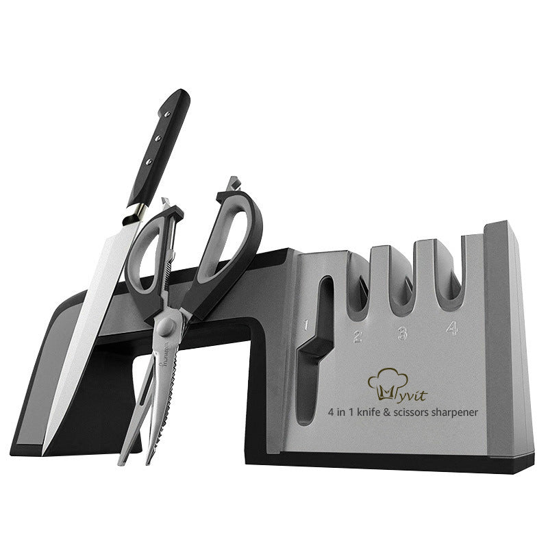 Shopi Vella four-in-one kitchen knife sharpener with slots for different knives and scissors