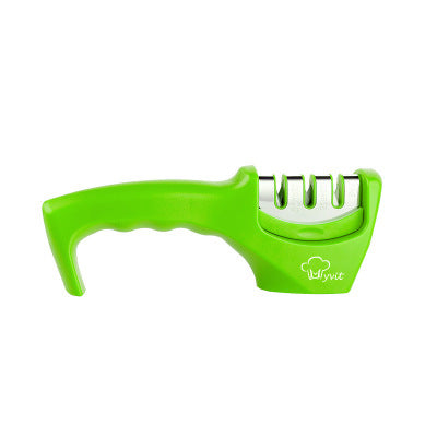 Green kitchen tool with tungsten steel sharpening stone for efficient knife sharpening