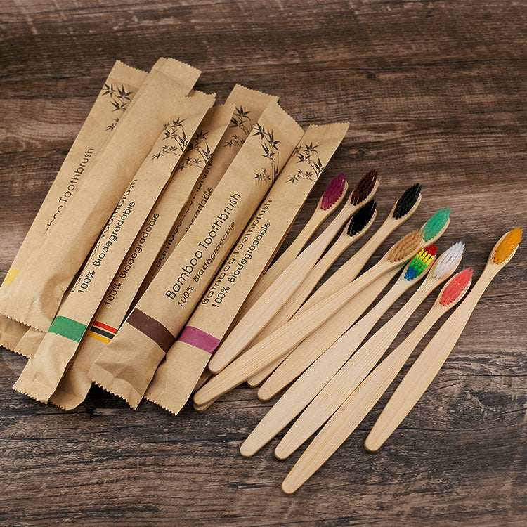 Shopi Vella natural bamboo toothbrushes soft bristle with colorful heads and eco-friendly packaging