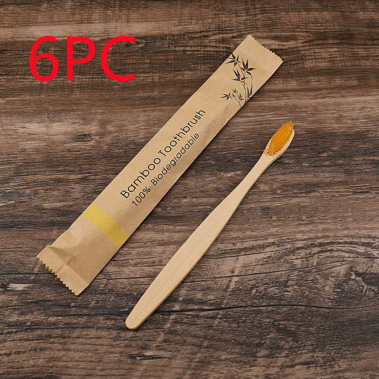 Set of 6 Shopi Vella natural bamboo toothbrushes soft bristle with biodegradable packaging