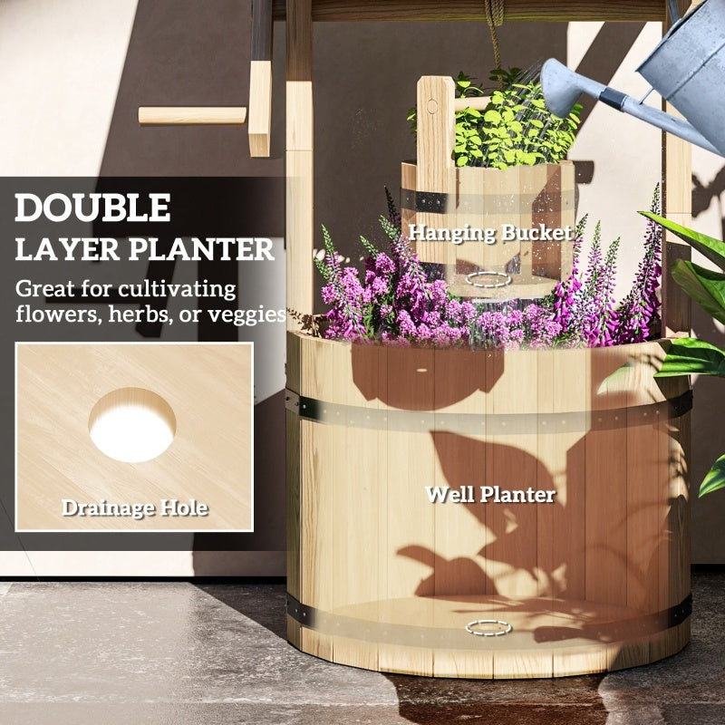 Natural wood garden planter with drain hole double layer wooden planter for flowers and herbs