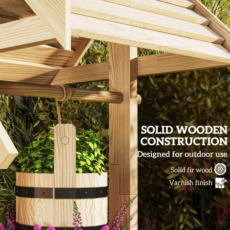 Shopi Vella natural wood garden planter with drain hole made of solid fir wood with varnish finish