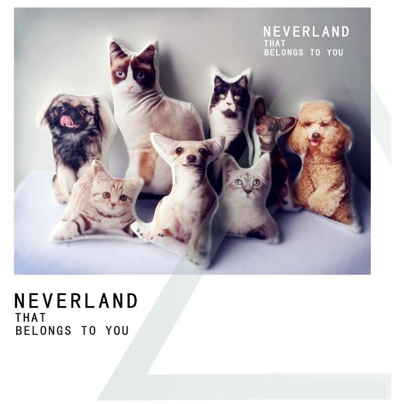 Shopi Vella custom pet pillow cases featuring realistic dog and cat faces in various shapes and sizes
