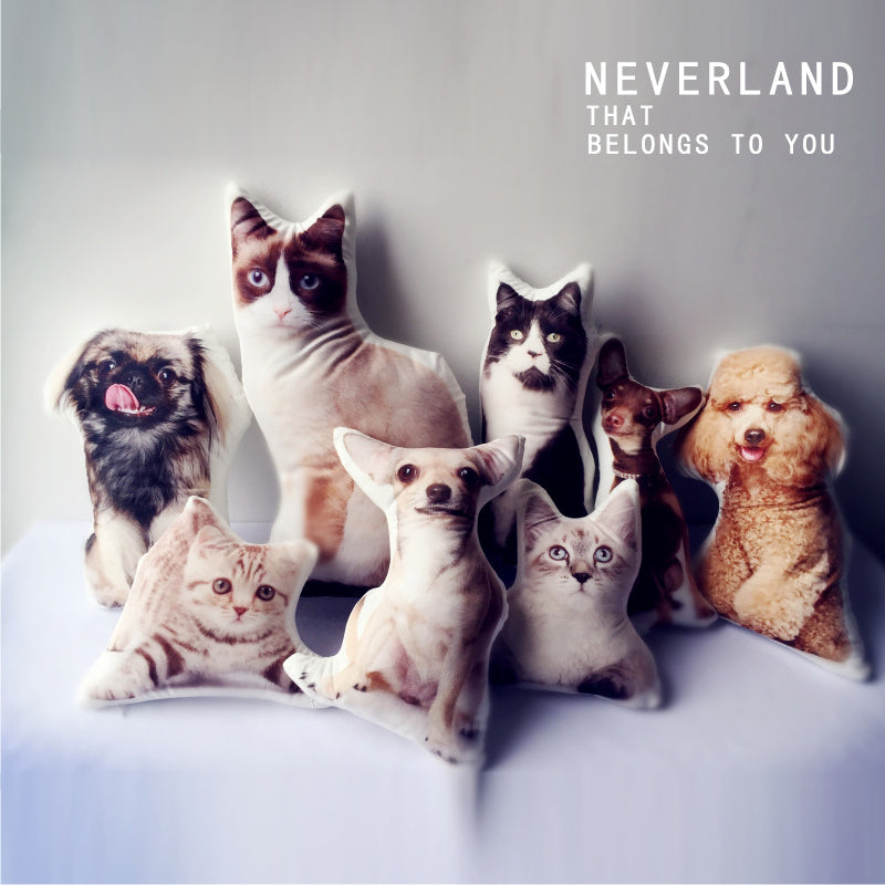 Shopi Vella custom pet pillow collection featuring realistic dog and cat shaped pillow cases