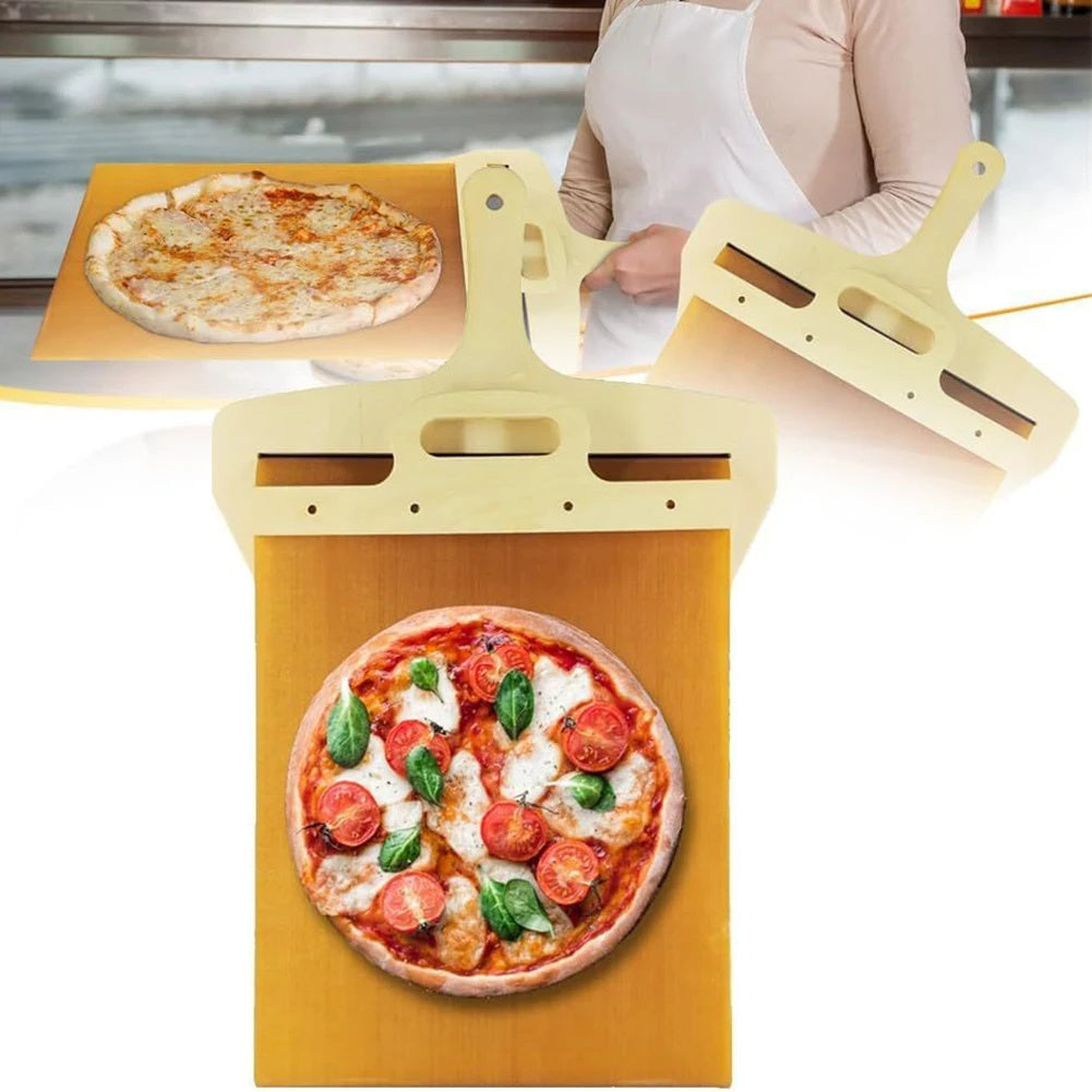Shopi Vella non stick pizza transfer board with wooden handle and removable non stick surface for easy pizza transfer
