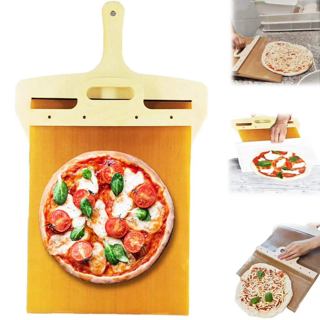 Shopi Vella non stick pizza transfer board with wooden handle for easy pizza launching