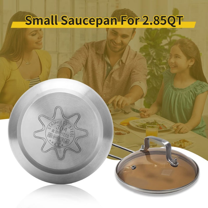 Shopi Vella non-stick stainless steel saucepan with glass lid and comfortable handle for cooking