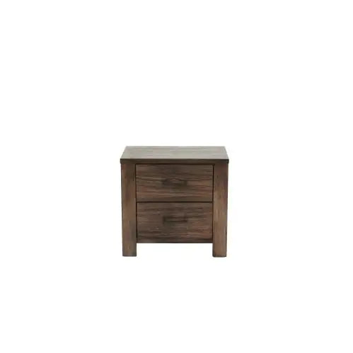 Compact oak finish nightstand with two drawers and sturdy rectangular design
