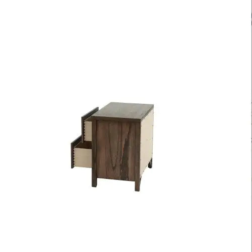 Small oak finish nightstand with two drawers and simple modern design from My Store