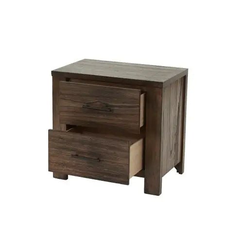 Brown oak finish nightstand with two drawers and metal handles from My Store