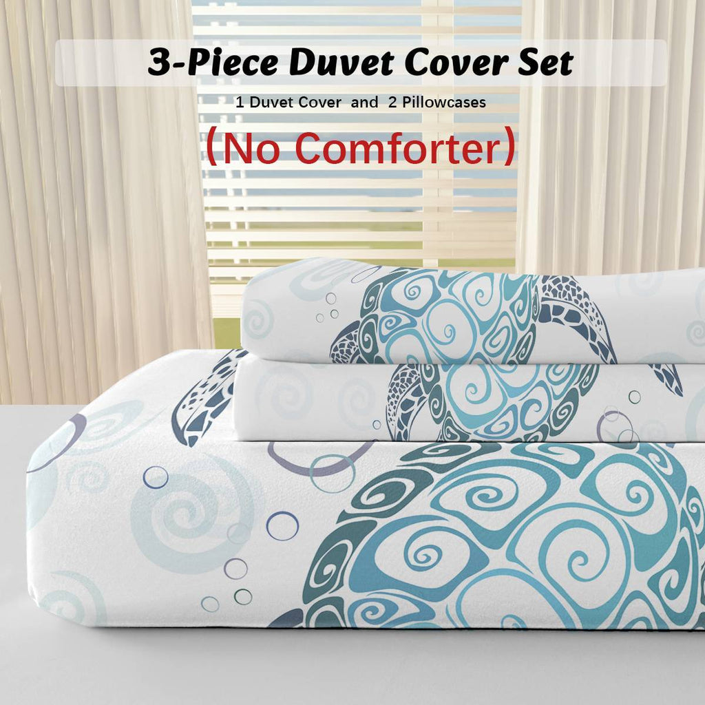 Shopi Vella ocean themed comforter cover 3-piece duvet set with turtle designs on white background