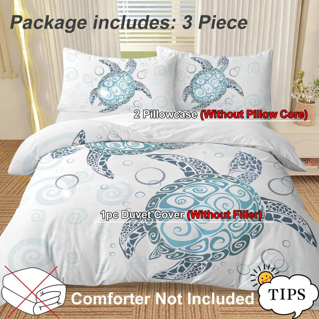 Shopi Vella ocean themed comforter cover set with sea turtle design including two pillowcases and one duvet cover