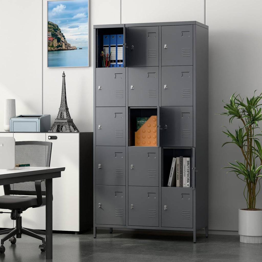 Shopi Vella gray metal employee lockers for office with secure lockable compartments in modern workspace