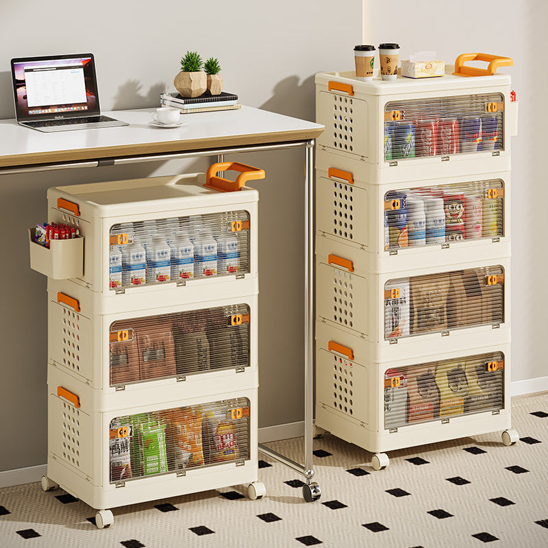 Shopi Vella children's folding storage cabinet in beige with orange handles and multiple compartments for organized storage