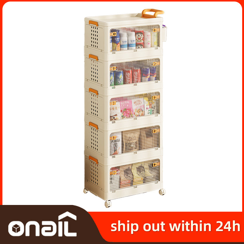 Shopi Vella children's folding storage cabinet with multiple compartments and wheels for easy organization