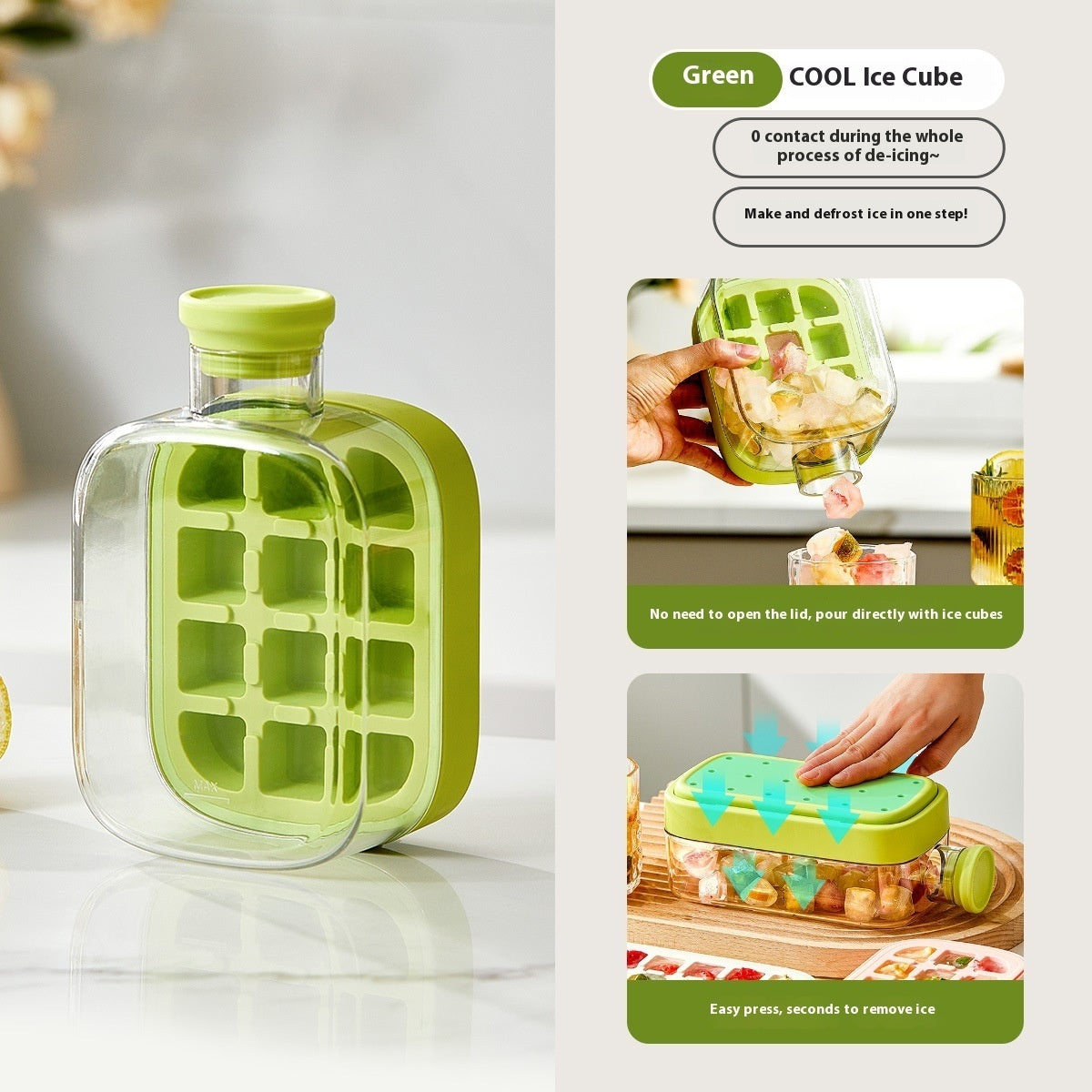 Shopi Vella kitchen storage one-click molding cooling cup in green for easy ice making and defrosting