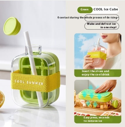 Shopi Vella one-click molding cooling cup kitchen storage with green ice cube mold and clear container