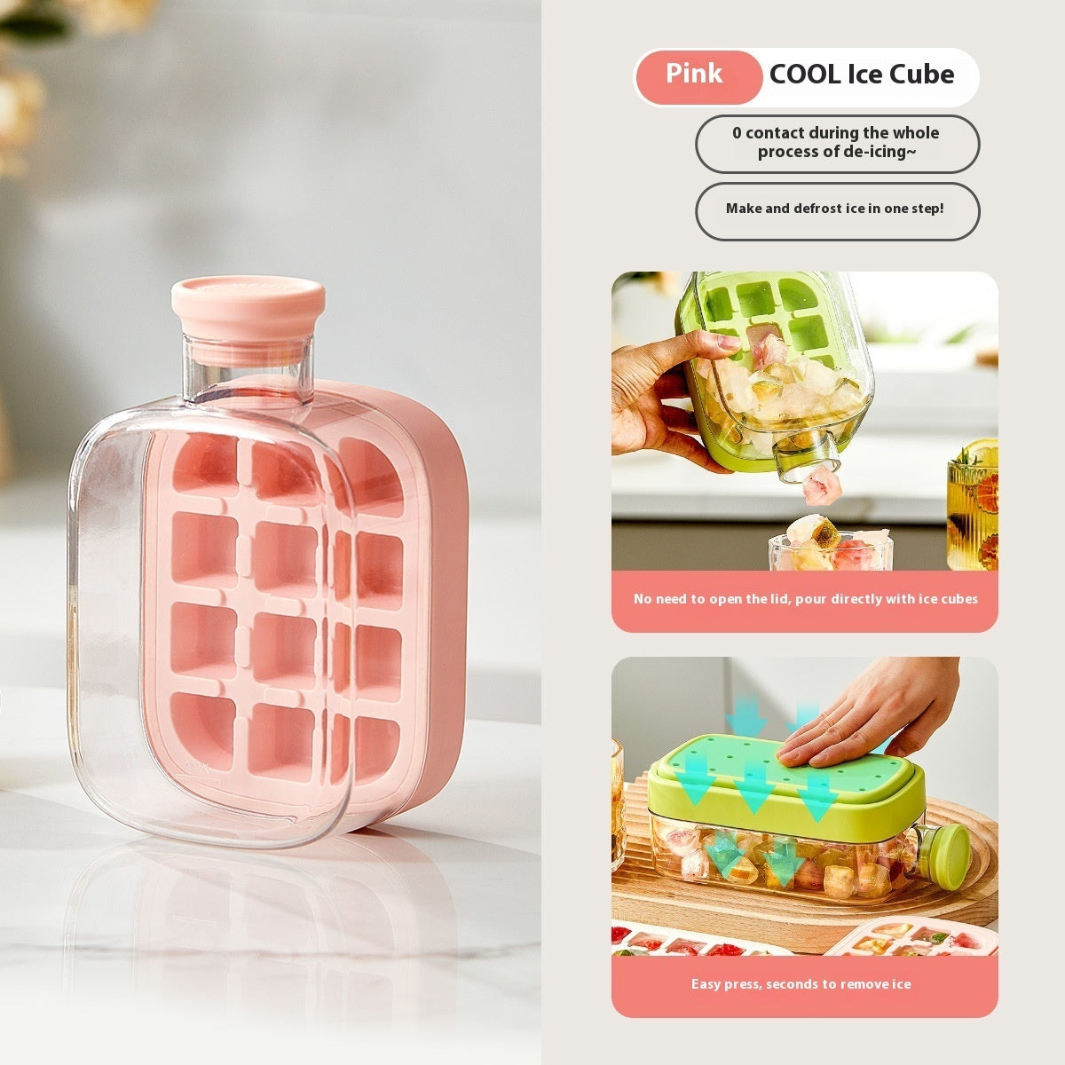 Shopi Vella pink one-click molding cooling cup kitchen storage ice cube tray with easy press design