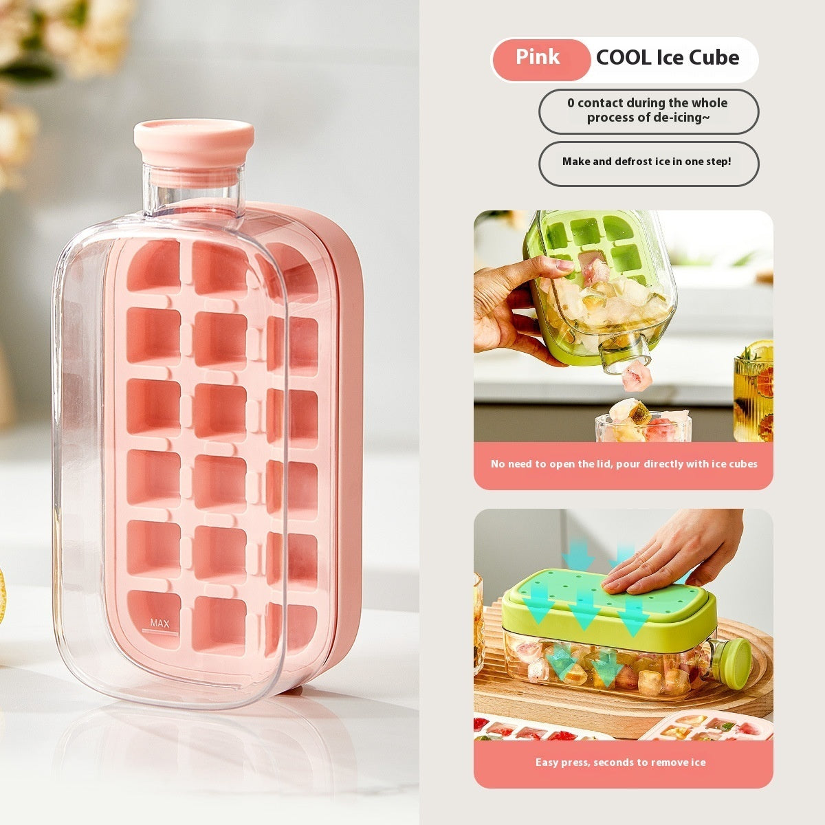 Shopi Vella pink kitchen storage one-click molding cooling cup for easy ice cube making and defrosting