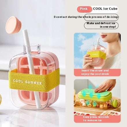 Shopi Vella pink one-click molding cooling cup with straw and yellow holder for easy kitchen storage and ice making