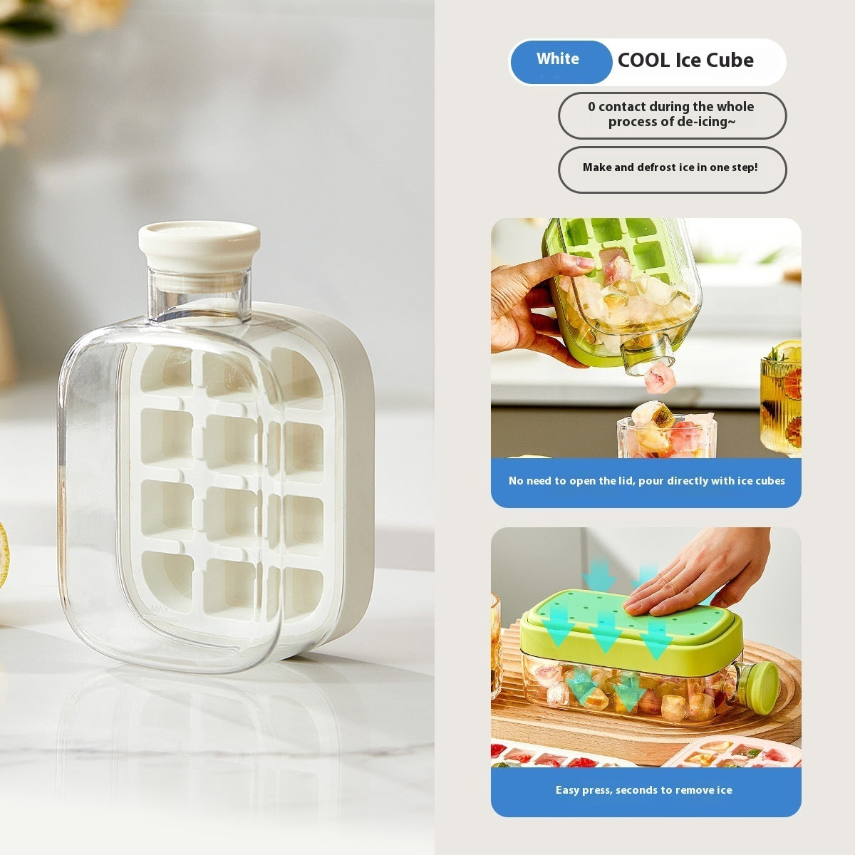 Shopi Vella one-click molding cooling cup ice cube tray with easy press and no contact defrosting feature