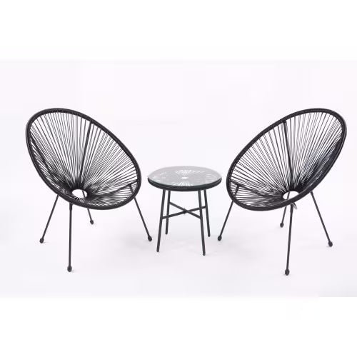 Shopi Vella black terrace bistro set with two chairs and glass top table outdoor bistro conversation set