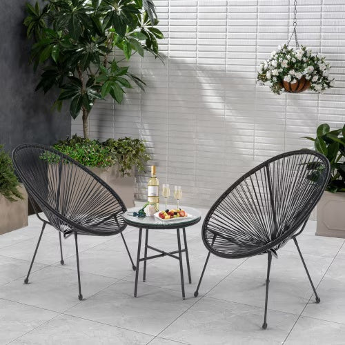 Shopi Vella terrace bistro outdoor bistro conversation set with black chairs and small table