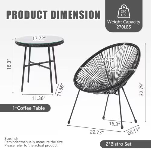 Shopi Vella terrace bistro outdoor bistro conversation set with round coffee table and woven bistro chairs dimensions