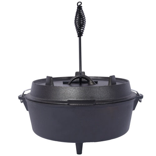 Shopi Vella outdoor camping deep pot cast iron cooking tool with lid and handle