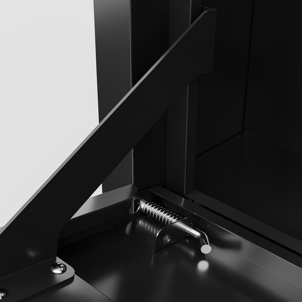 Close-up of black metal hinge inside Shopi Vella outdoor parcel drop box for secure storage