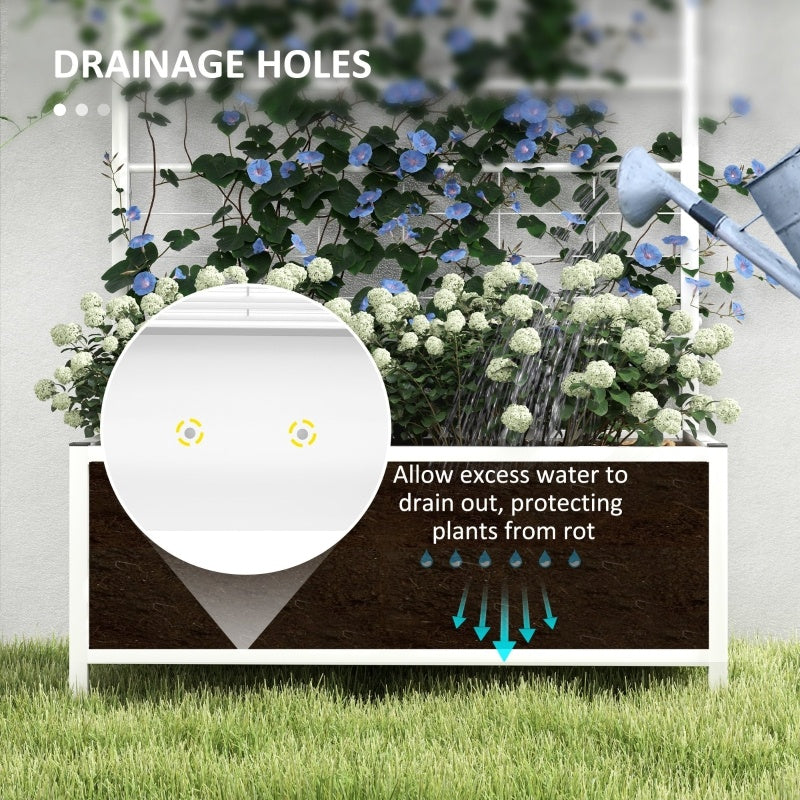 Shopi Vella outdoor planter box with trellis featuring drainage holes to prevent plant rot