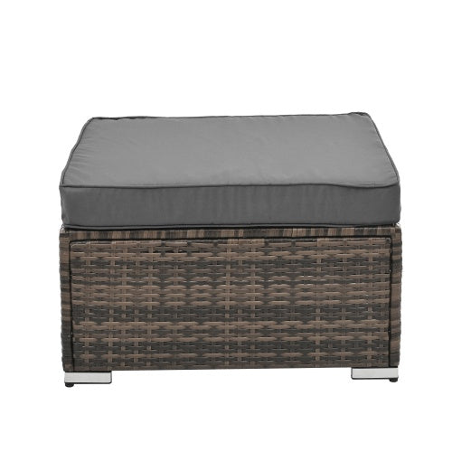 Shopi Vella outdoor wicker patio furniture set ottoman with gray cushion and woven rattan design