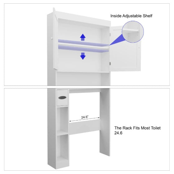 Shopi Vella over the toilet storage cabinet with inside adjustable shelf and 24.6 inch rack width
