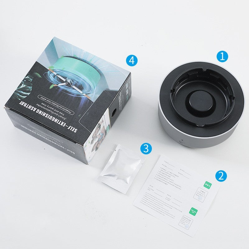 Shopi Vella smoke removal air purifier ashtray with components and packaging for smoke elimination