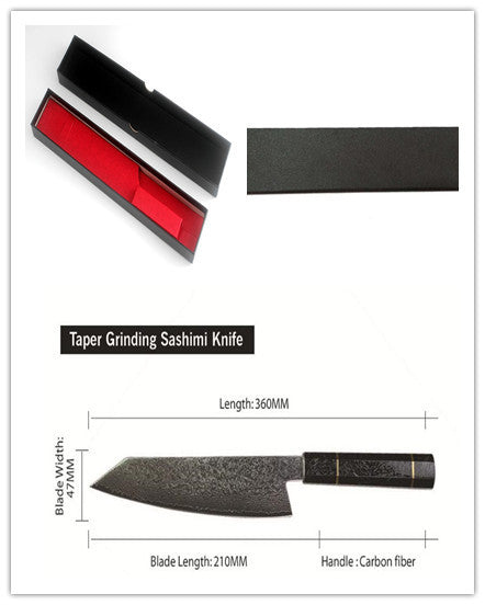Pattern kitchen knife with carbon fiber handle and black gift box by Shopi Vella