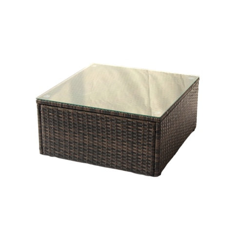 Shopi Vella PE rattan garden corner furniture glass top coffee table in dark brown weave