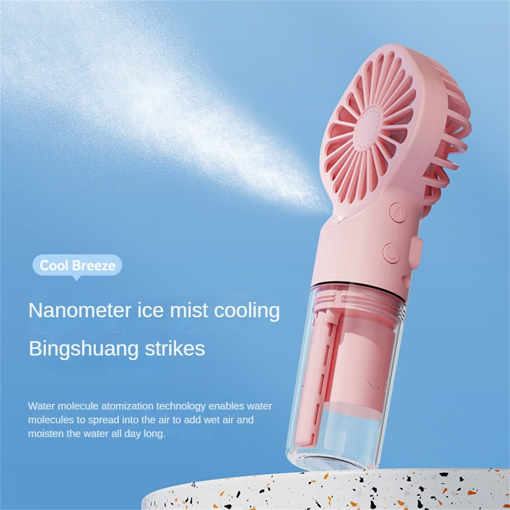 Shopi Vella personal desk fan with water mist in pink with nanometer ice mist cooling feature