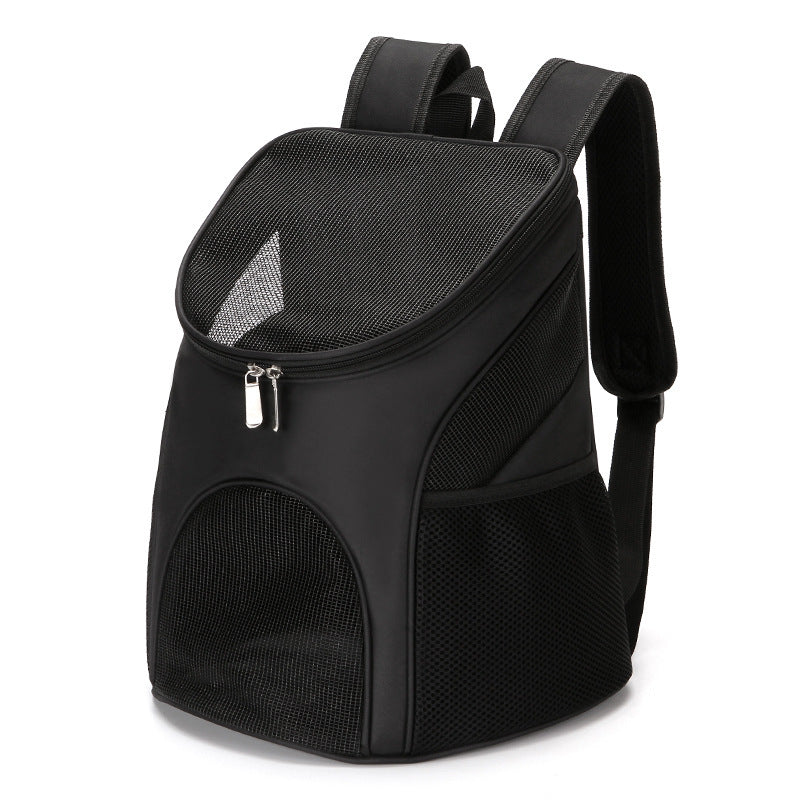 Shopi Vella black pet backpack carrier with mesh panels and padded shoulder straps for comfortable pet transport
