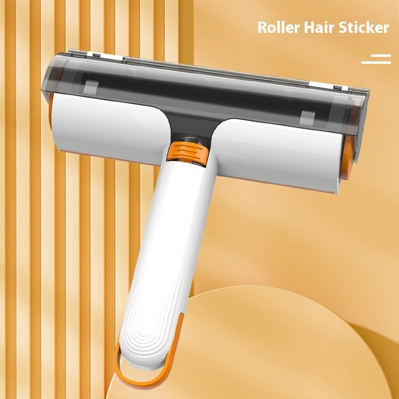 Shopi Vella pet hair removal roller with ergonomic white and orange handle for home storage