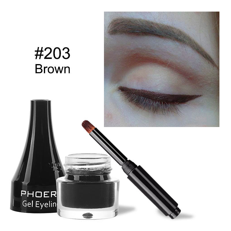 Shopi Vella waterproof smudge proof eyeliner gel in brown with applicator brush and eye makeup example
