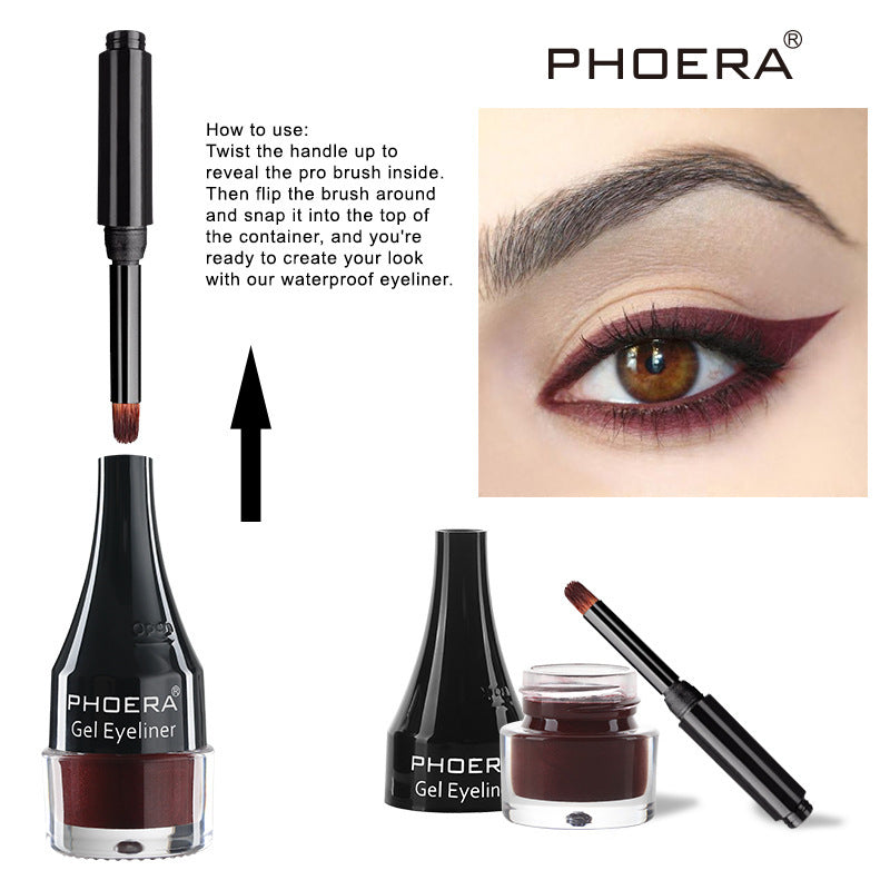 Phoera waterproof smudge proof eyeliner gel with applicator brush and eye makeup example