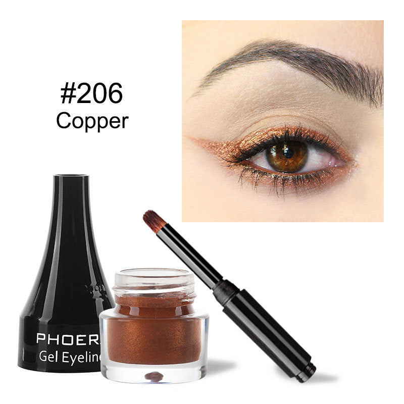 Shopi Vella waterproof smudge proof eyeliner gel in copper shade with brush and eye makeup application