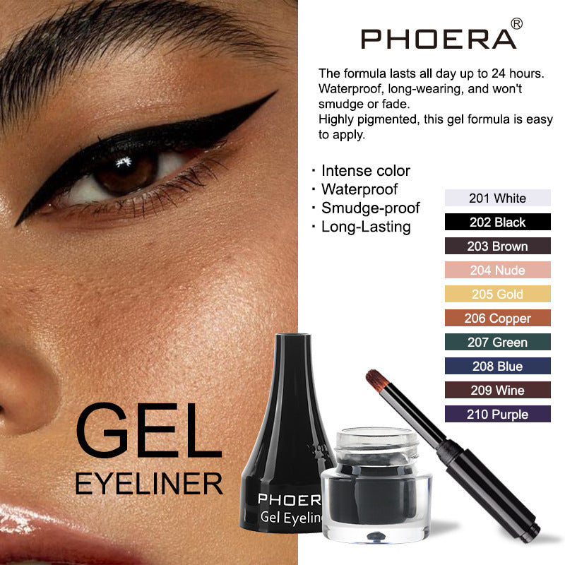Waterproof smudge proof eyeliner gel by Phoera with intense color and long-lasting formula