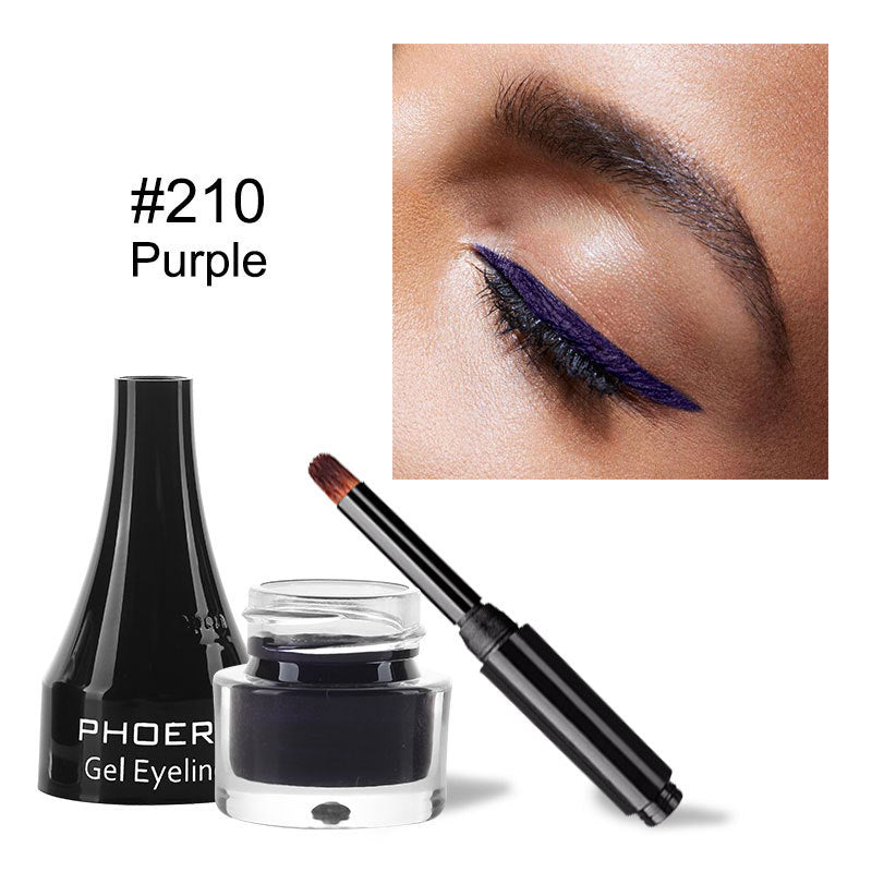 Shopi Vella purple waterproof smudge proof eyeliner gel with applicator brush and eyelid close-up