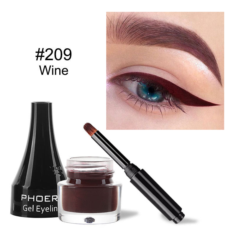 Shopi Vella waterproof smudge proof eyeliner gel in wine shade with brush and eye makeup example