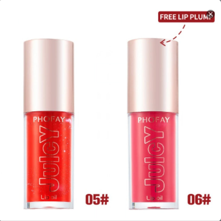PHOFAY Juicy Lip Oil in red and pink shades with free lip plump feature by Shopi Vella