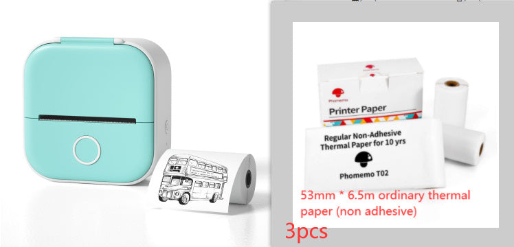 Shopi Vella portable mini thermal label printer in mint green with thermal paper rolls included